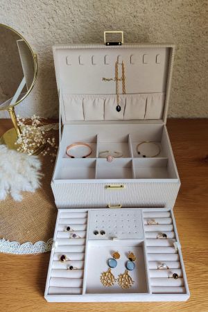 Pochettes à bijoux Catherine 4 Denise velours cotele beige tiroir 1